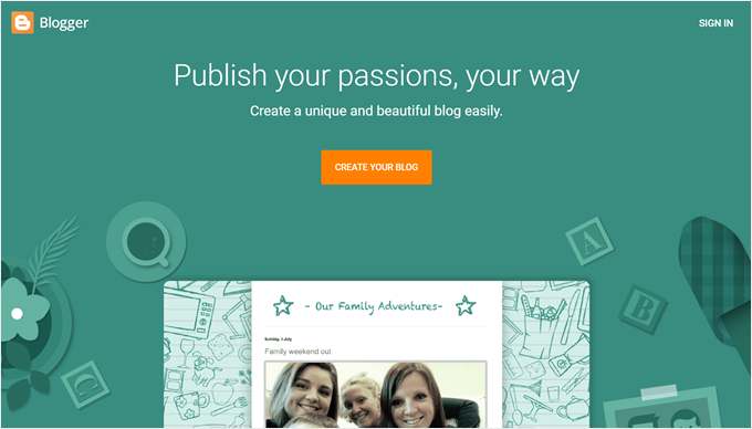 Blogger.com landing page