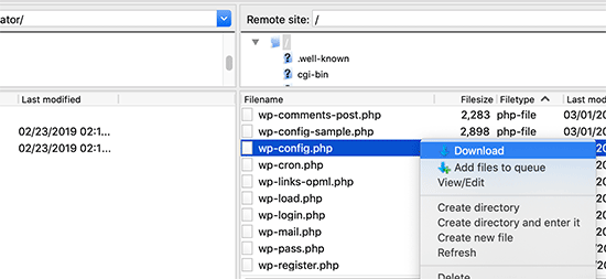 Download wp-config.php file to your computer