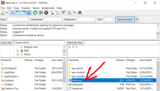 WordPress .htaccess File in Filezilla 