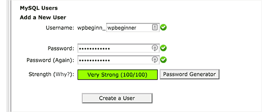 Create MySQL user