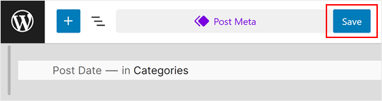 Saving changes to the post meta template part in the full-site editor