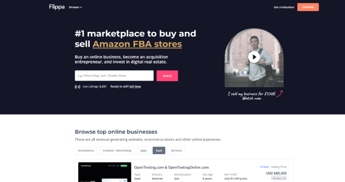 Sell websites on Flippa