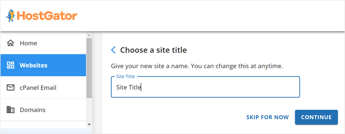 Choosing a site title in HostGator