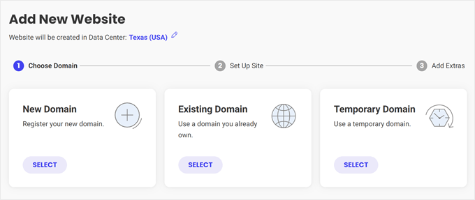 Choosing a domain to add to a website in SiteGround