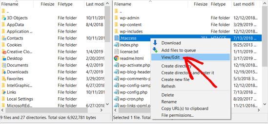 Visualizza/Modifica il file .htaccess in WordPress