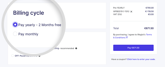 Weglot billing cycle