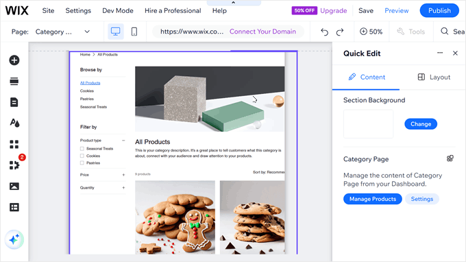 Wix website builder interface