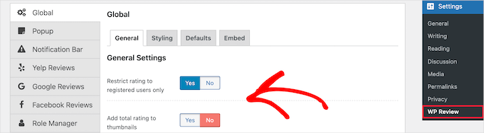 WP Review general settings