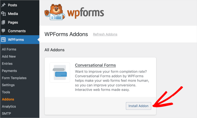 Install Conversational Forms Addon by WPForms