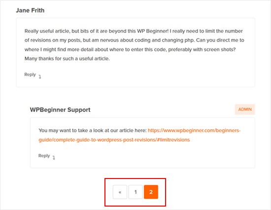 Pagination in WPBeginner comment section