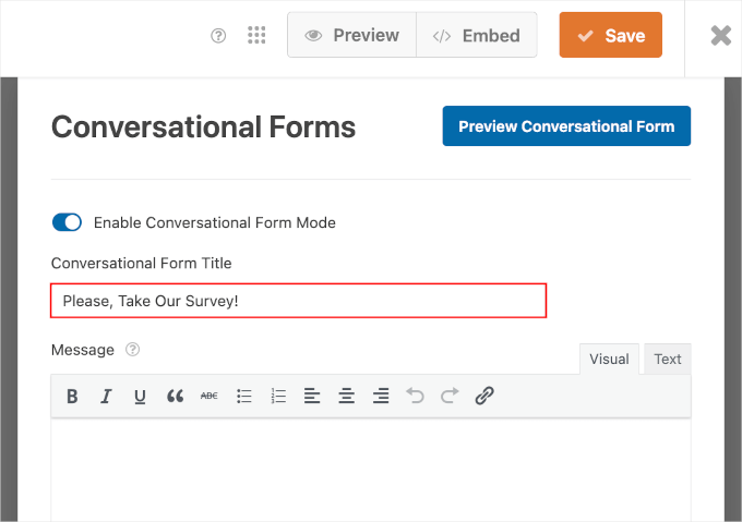 WPForms Conversational Form Title