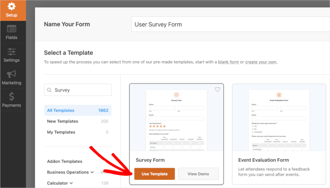 WPForms survey templates