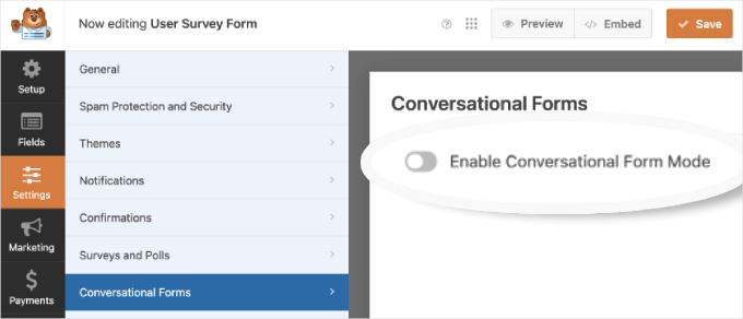 Enable Conversational Form Mode in WPForms