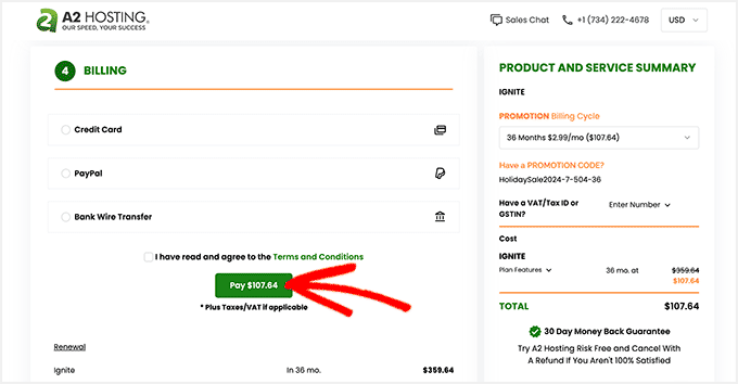 A2 Hosting Checkout and Pay