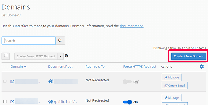 Bluehost cPanel new domain