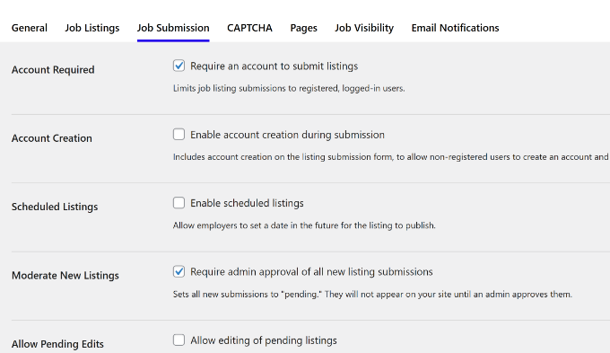 Change job submission settings