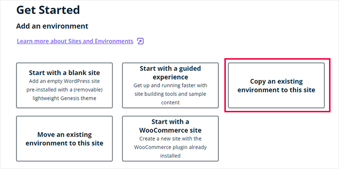 Copy existing environment to staging site