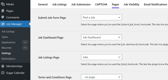 Edit job board page settings