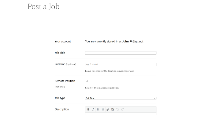 Post a job page