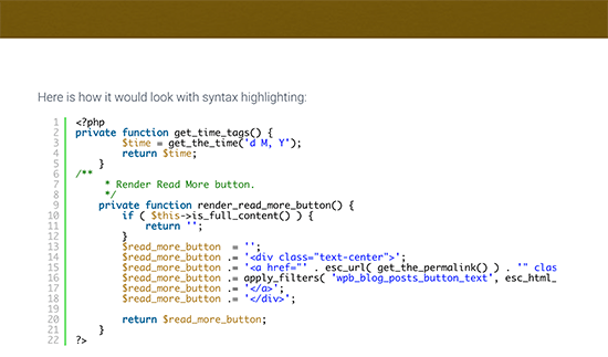 Kode vises med syntax highlighting