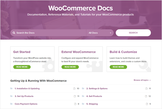 Documentos WooCommerce para suporte