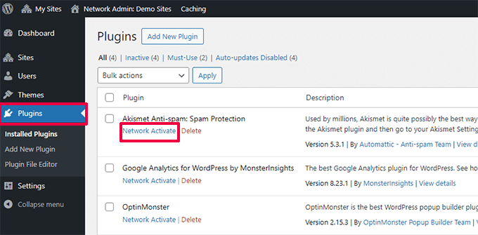 Network activate plugins