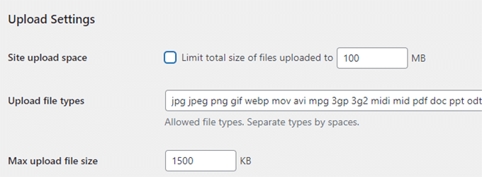 WordPress multisite uploads settings