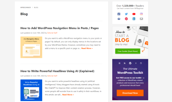 WPBeginner blog page