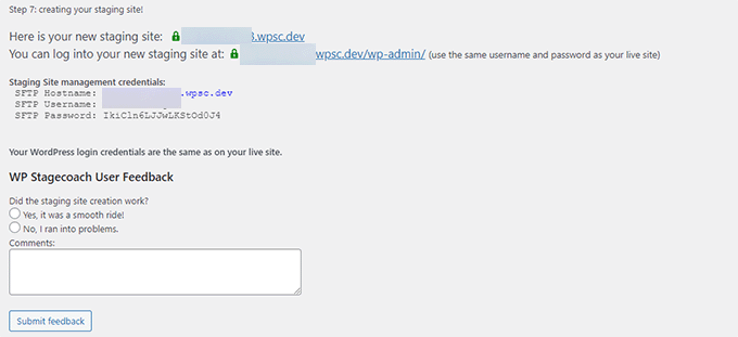 WP Stagecoach fiinished creating a staging site