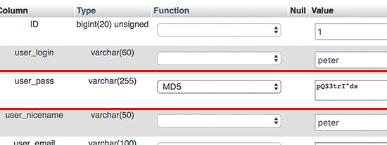 reset wordpress password in database