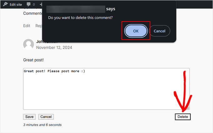 Allowing users to delete an existing WordPress comment
