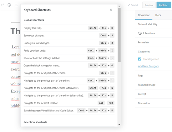 word shortcut keys for mac