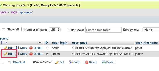 Benutzerdaten über phpMyAdmin bearbeiten