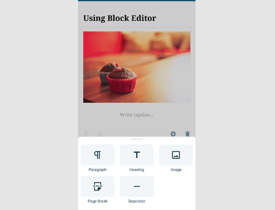 bewerken met de block editor in WordPress app