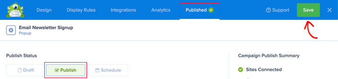 Publish your OptinMonster Campaign