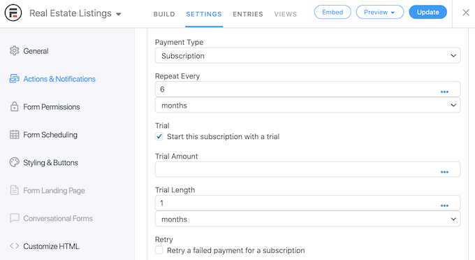 Add recurring revenue payments to a web directory form