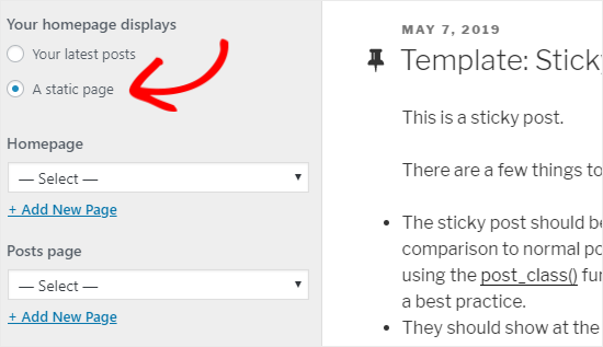 Homepage Settings in theme customizer