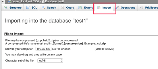  Importer database via phpMyAdmin