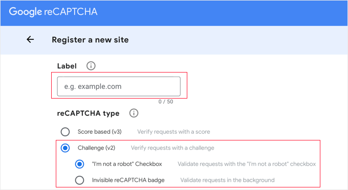 将新网站添加到 Google reCAPTCHA