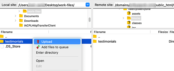 Uploaad block template files