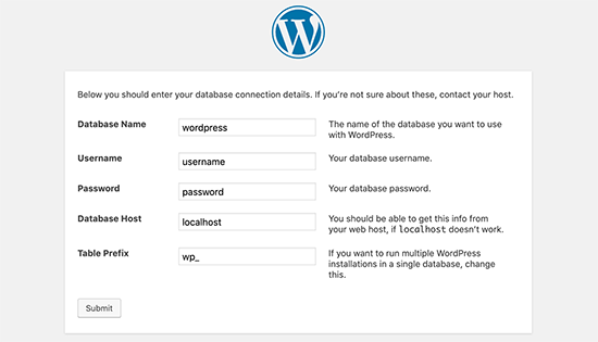 WordPress database information 