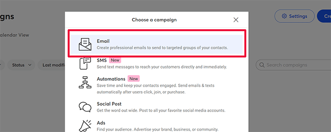 Choose email campaign