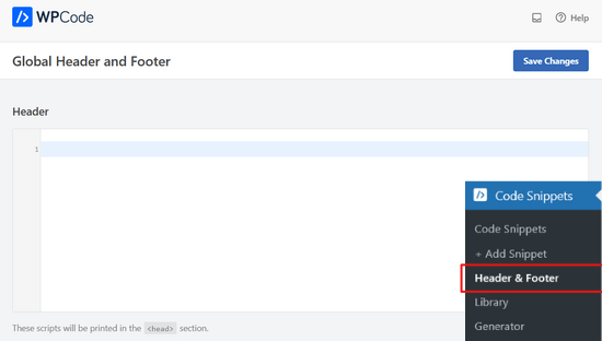 Add code to header and footer with WPCode