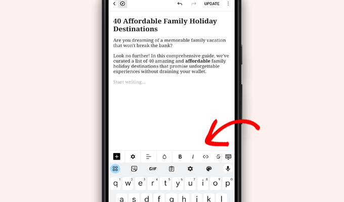 WordPress editor on mobile 