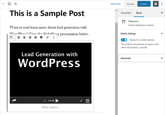 WordPress 编辑器中添加了 SlideShare 演示文稿