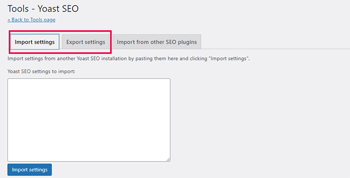 Import and export Yoast SEO settings