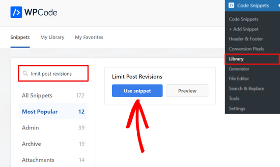 Select the 'Limit Post Revisions' snippet