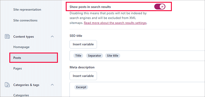 Posts search appearance in Yoast SEO