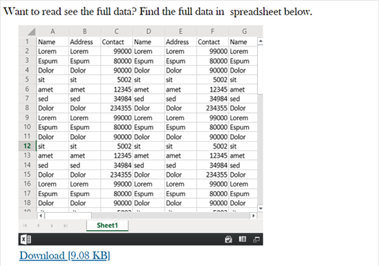 Spreadsheet Embedded in WordPress Preview