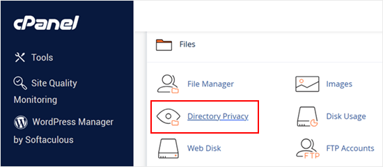 Directory Privacy menu in cPanel